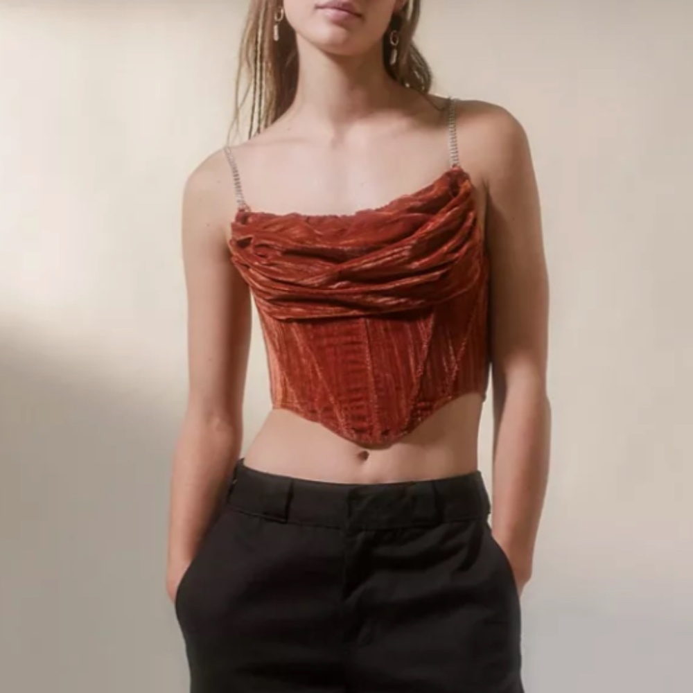 UO Lexi Velvet Cowl Neck Boho Peasant Hipster Romantic Classy Party Chic Corset - Picture 1 of 4